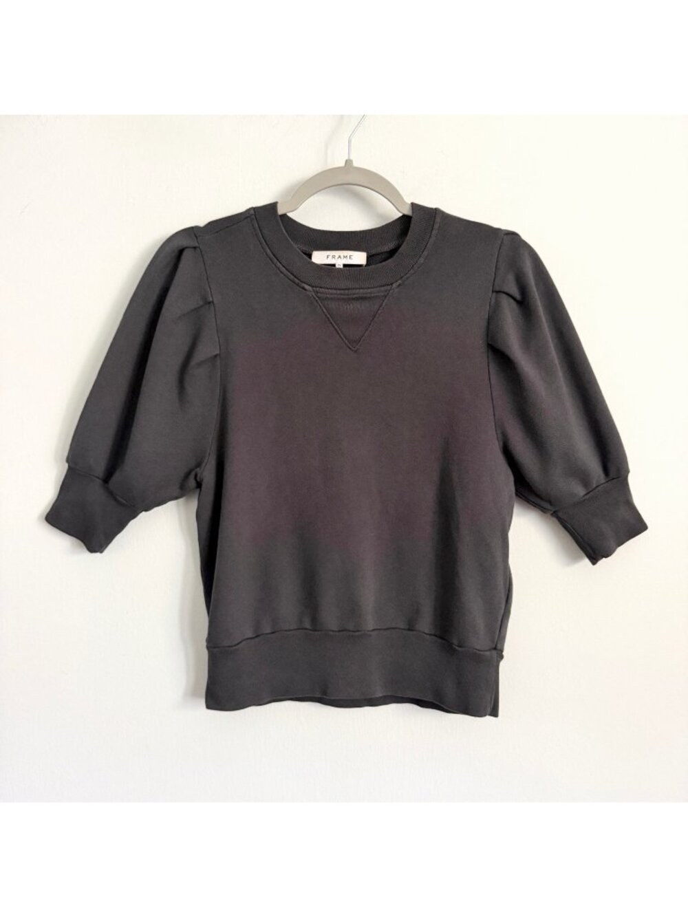 FRAME Gray Puff Sleeve Crew Neck Sweatshirt Top Short Sleeve Women’s Size XS